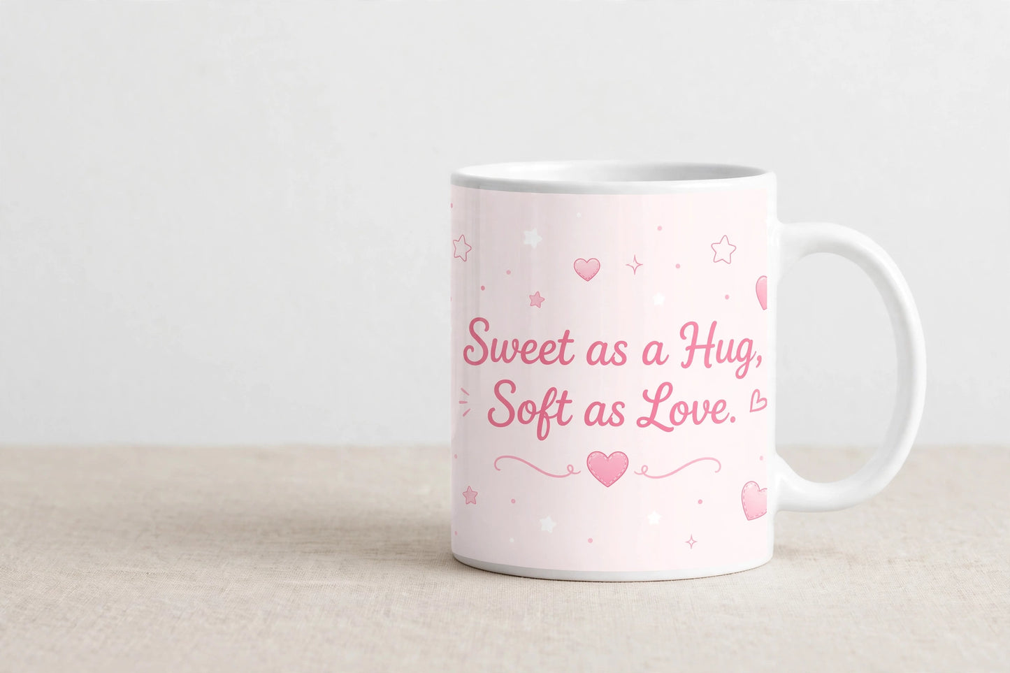 Personalised White Ceramic Coffee Mug – Sweet as a Hug, Soft as Love | 11oz Romantic Gift