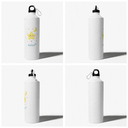 Personalised Name Sipper Water Bottle – Smiley Star Print | 750ml Aluminium Custom Gift