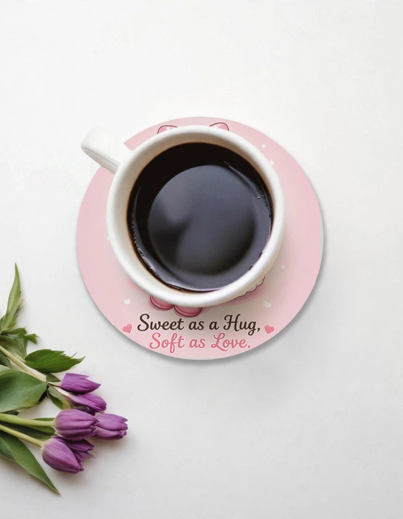Acrylic Square Coaster – Sweet as a Hug, Soft as Love | Romantic Home Decor Gift