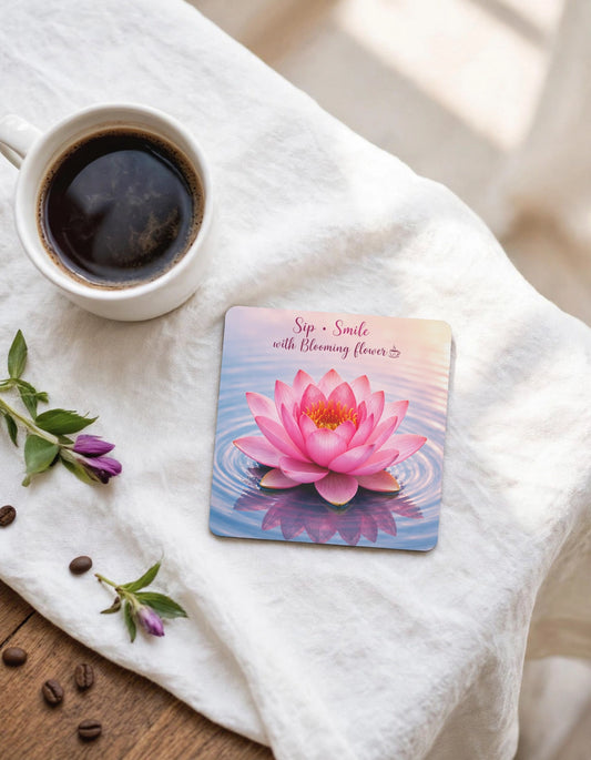 Acrylic Square Coaster – Lotus Blooming Flower | Zen Home & Office Gift
