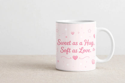 Personalised White Ceramic Coffee Mug – Sweet as a Hug, Soft as Love | 11oz Romantic Gift