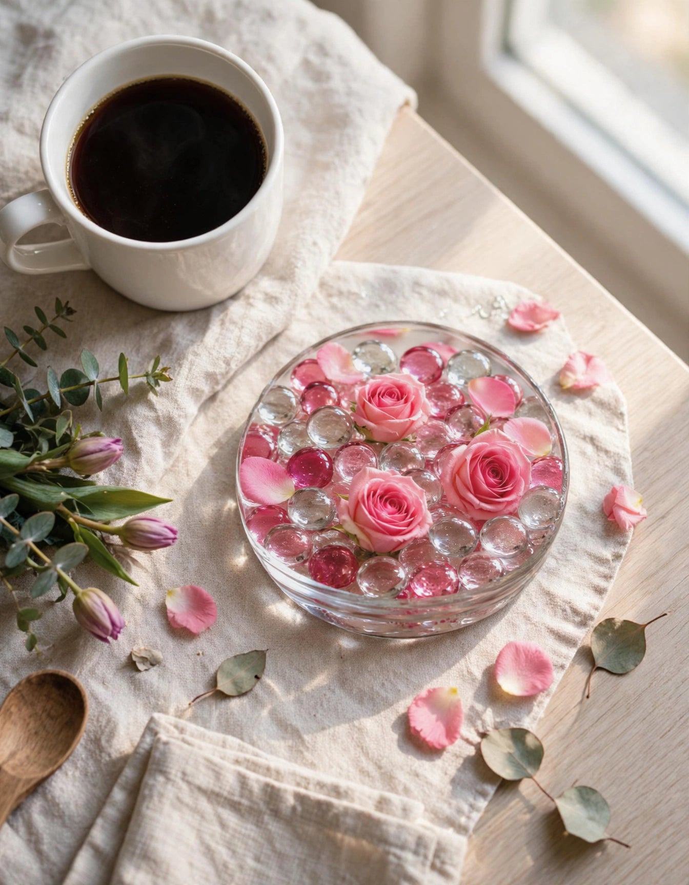 Acrylic Square Coaster – Pink Rose Floral | Elegant Home Decor Gift