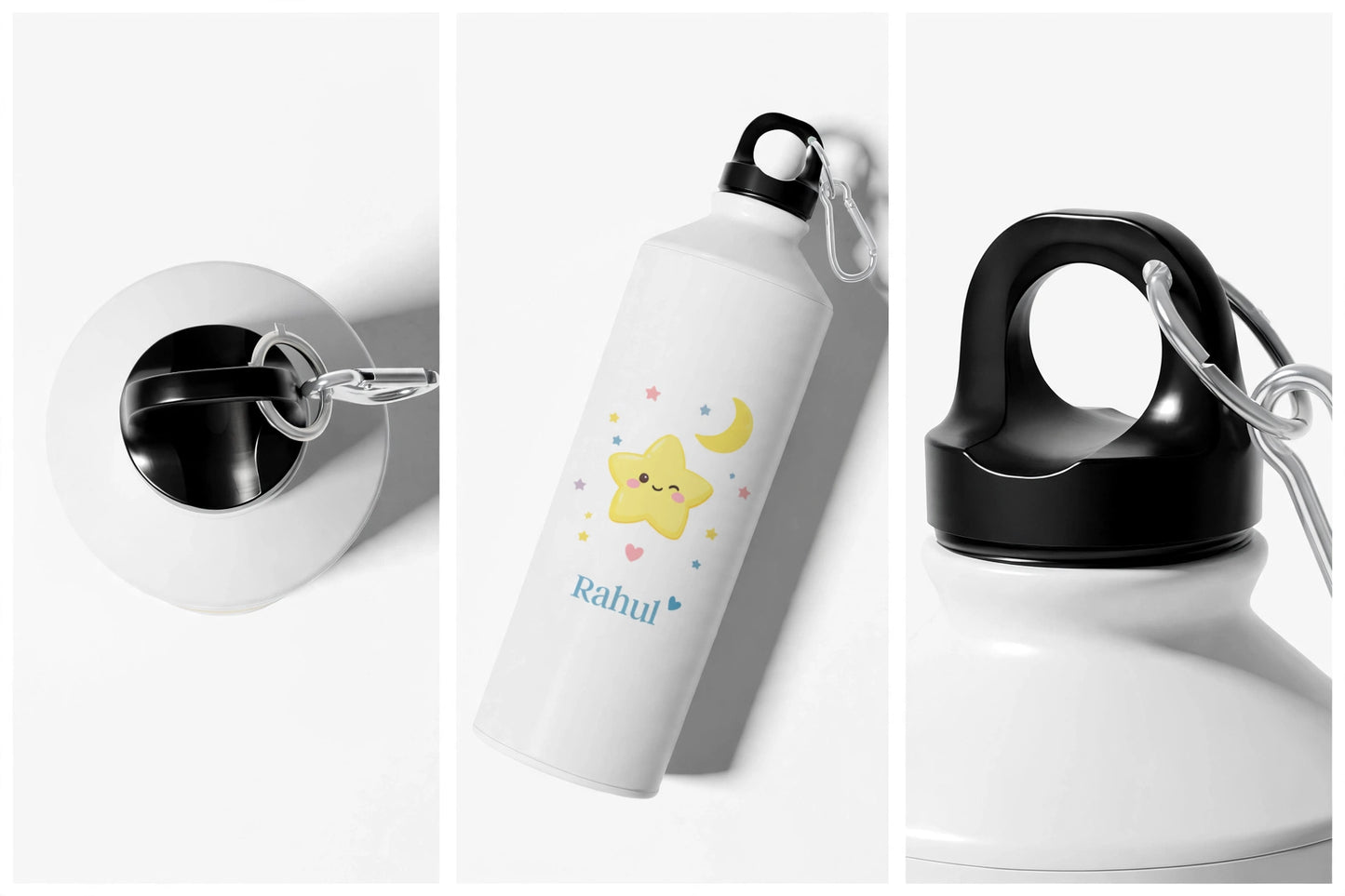 Personalised Name Sipper Water Bottle – Smiley Star Print | 750ml Aluminium Custom Gift