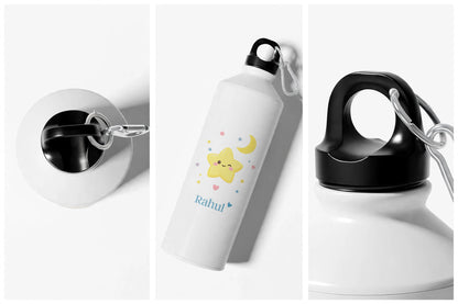 Personalised Name Sipper Water Bottle – Smiley Star Print | 750ml Aluminium Custom Gift