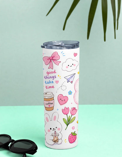 Kids Stainless Steel Tumbler With Straw – Kawaii Bear Good Days Ahead | Motivational Gift