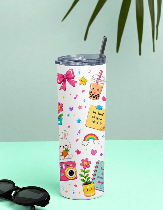 Kids Stainless Steel Tumbler With Straw – Dancing Girl Keep Smiling | Fun Gift for Girls
