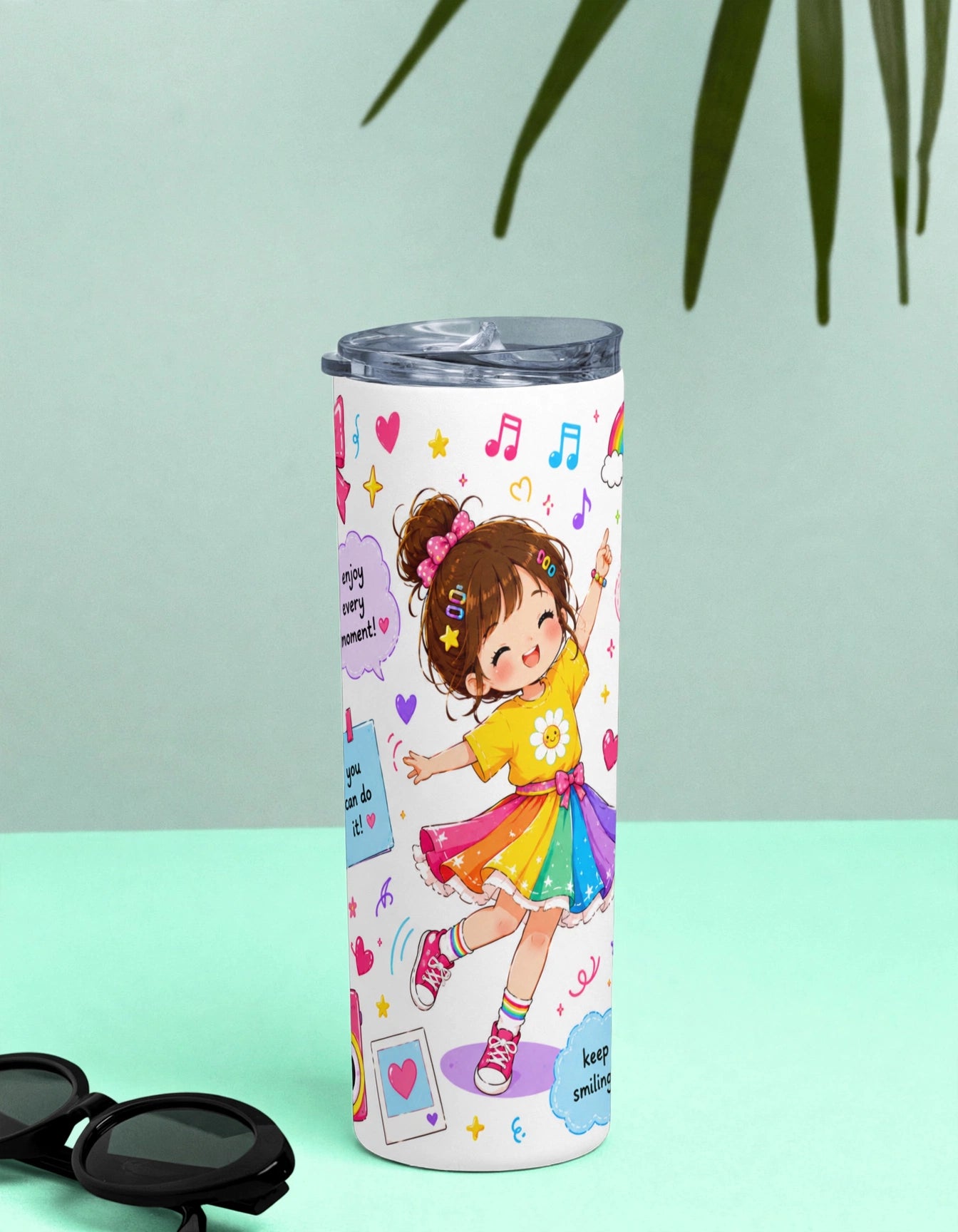 Kids Stainless Steel Tumbler With Straw – Dancing Girl Keep Smiling | Fun Gift for Girls