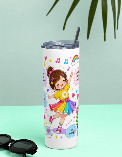 Kids Stainless Steel Tumbler With Straw – Dancing Girl Keep Smiling | Fun Gift for Girls