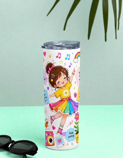Kids Stainless Steel Tumbler With Straw – Dancing Girl Keep Smiling | Fun Gift for Girls