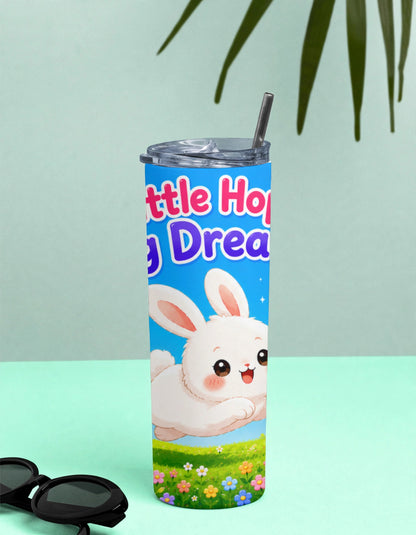 Kids Stainless Steel Tumbler With Straw – Cute Bunny Little Hops Big Dreams | Inspirational Gift