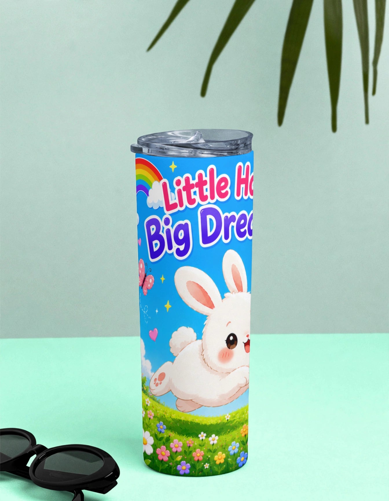 Kids Stainless Steel Tumbler With Straw – Cute Bunny Little Hops Big Dreams | Inspirational Gift