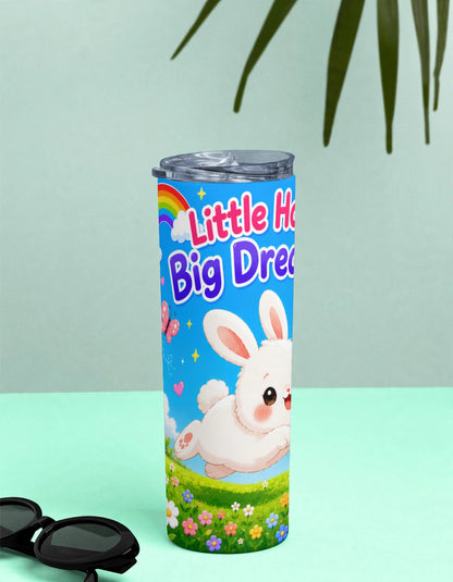 Kids Stainless Steel Tumbler With Straw – Cute Bunny Little Hops Big Dreams | Inspirational Gift
