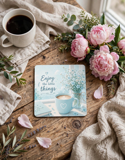 Acrylic Square Coaster – Enjoy the Little Things | Inspirational Home Decor Gift