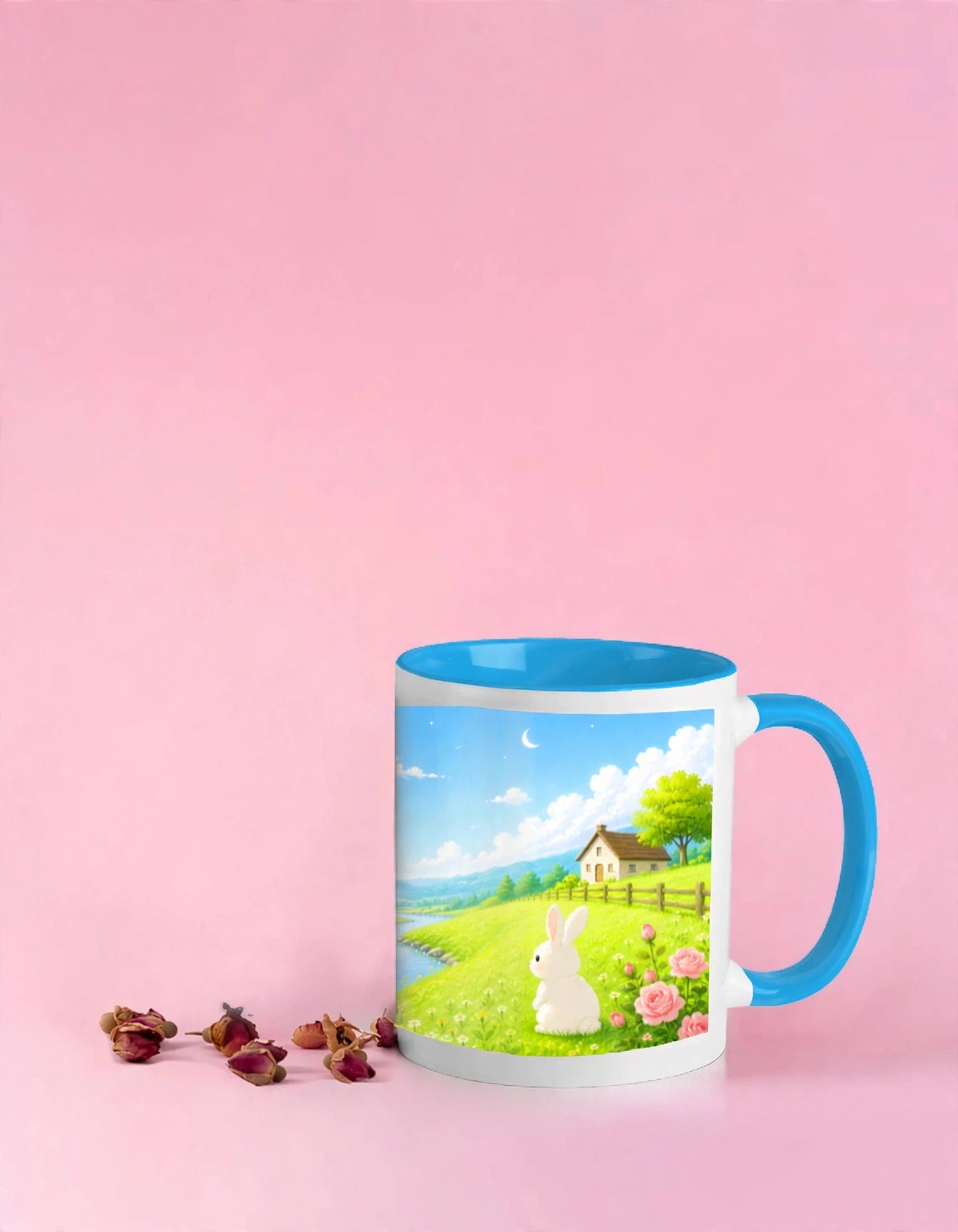Bunny Meadow Ceramic Coffee Mug – 11oz Cute Nature Gift