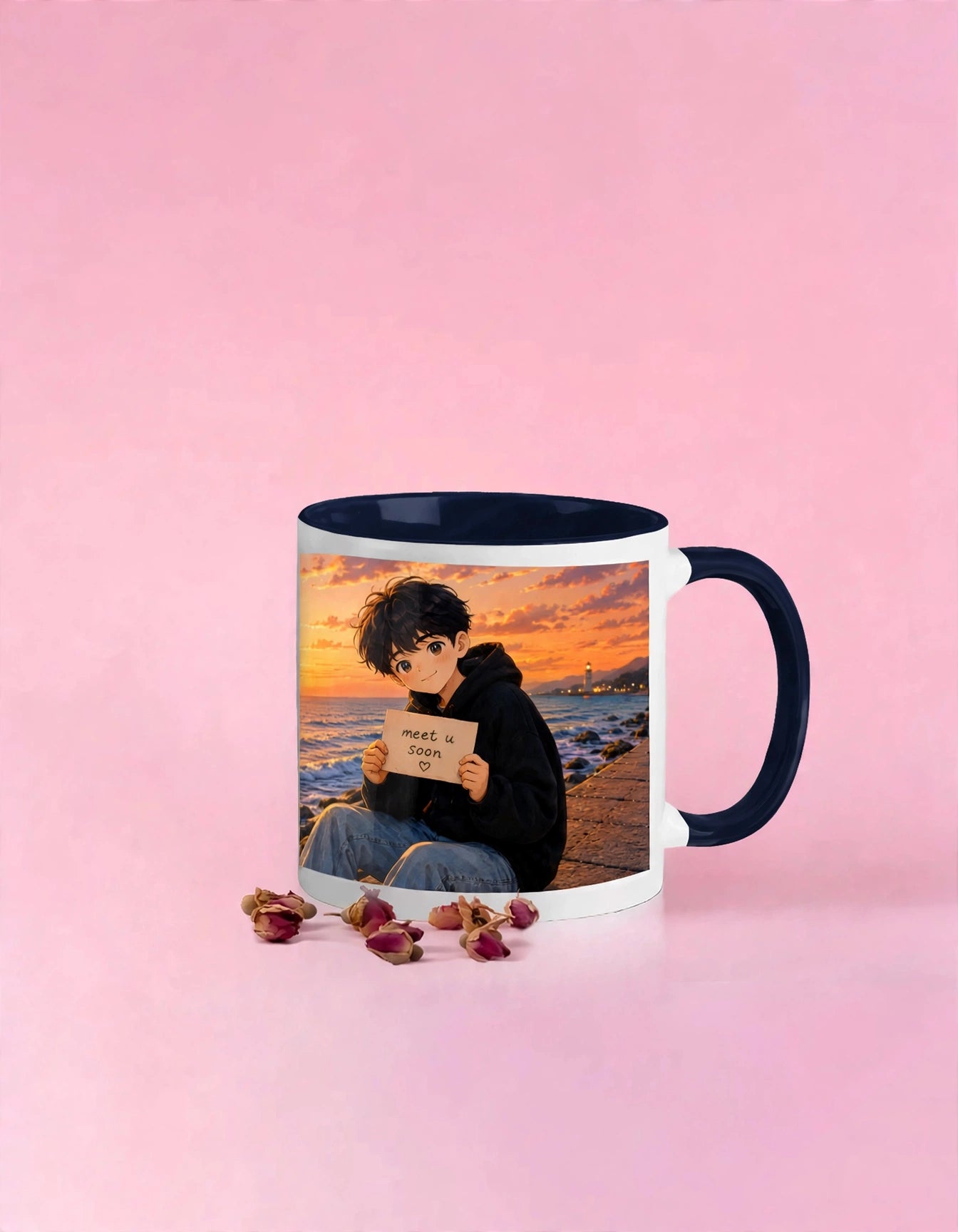 Anime Boy Sunset Ocean Ceramic Coffee Mug – 11oz Dreamy Art Gift