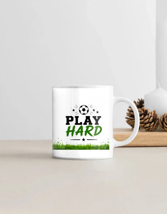 Personalised White Ceramic Coffee Mug – Play Hard. Sip Harder. | 11oz Sports Gift