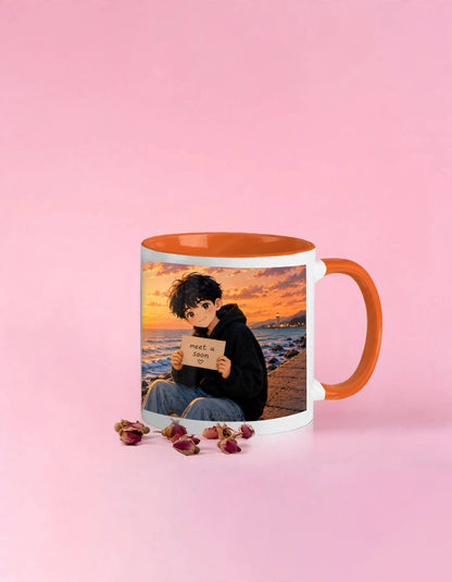 Anime Boy Sunset Ocean Ceramic Coffee Mug – 11oz Dreamy Art Gift