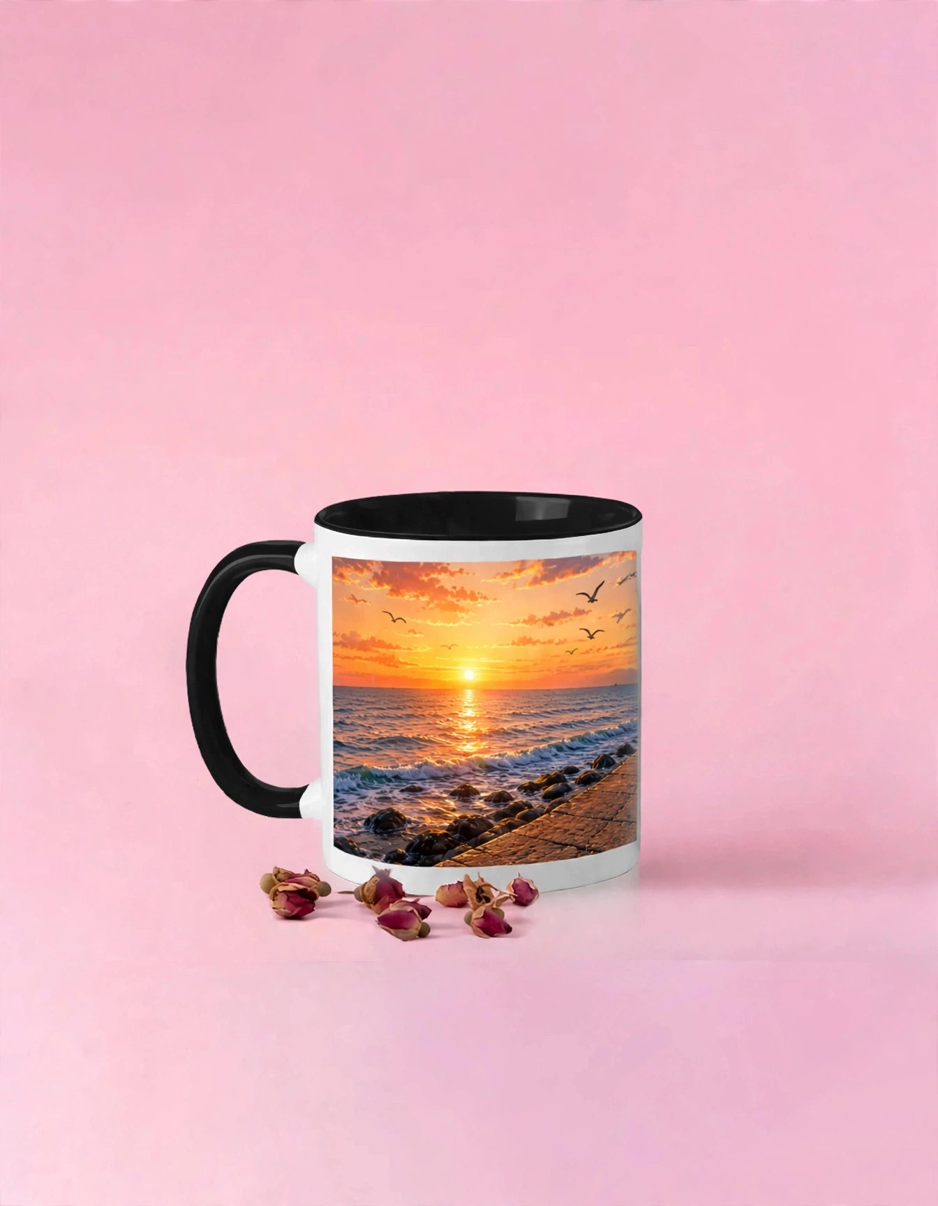 Anime Boy Sunset Ocean Ceramic Coffee Mug – 11oz Dreamy Art Gift