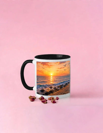 Anime Boy Sunset Ocean Ceramic Coffee Mug – 11oz Dreamy Art Gift