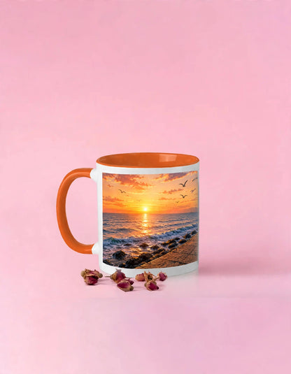Anime Boy Sunset Ocean Ceramic Coffee Mug – 11oz Dreamy Art Gift