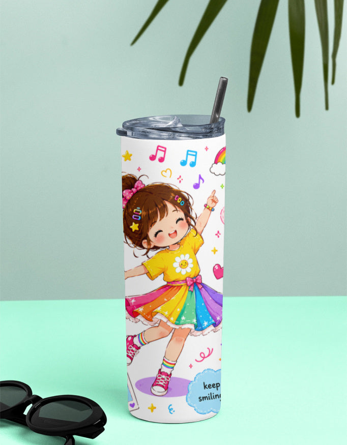 Kids Stainless Steel Tumbler With Straw – Dancing Girl Keep Smiling | Fun Gift for Girls