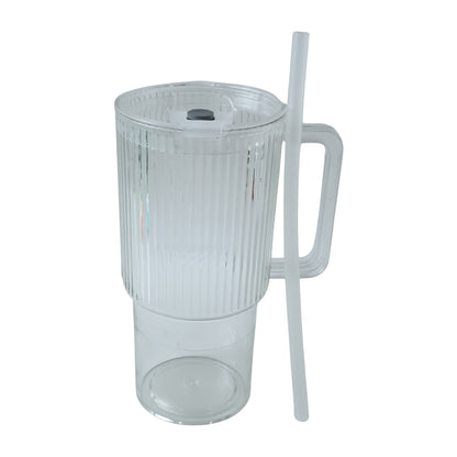 Kids Tumbler 900ml With Handle Lid And Straw Ribbed Water Sipper Cup (1 Pc)