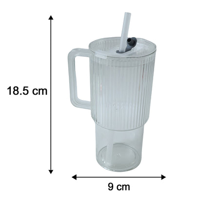 Kids Tumbler 900ml With Handle Lid And Straw Ribbed Water Sipper Cup (1 Pc)